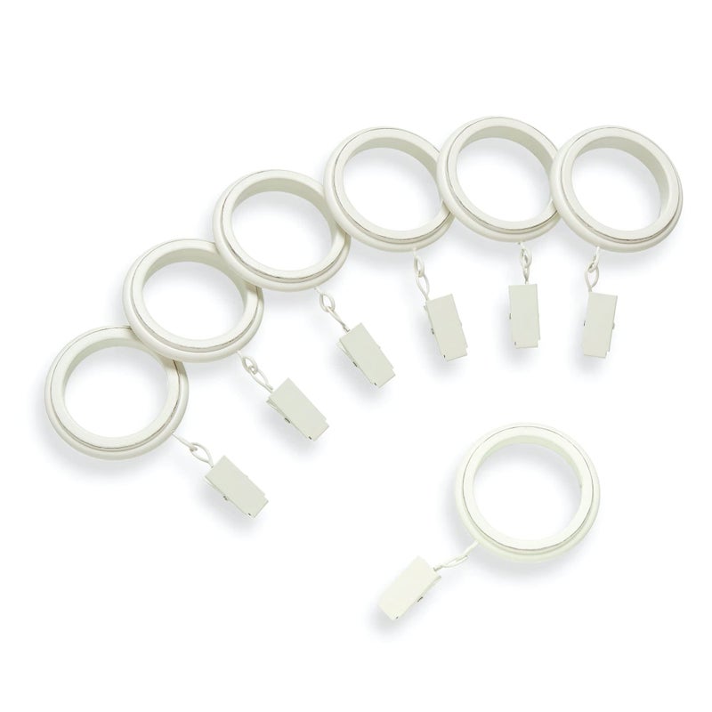 MODE Farmhouse Collection Beveled Curtain Clip Rings, Set of 14 Curtain Rings with Clips, Fits MODE Farmhouse Curtain Rod Sets, 1 3/4â€, Weathered White - Image 1